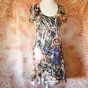 Purple Rose Dress Rhinestone Pleated Butterfly Western Dress Art Flower Floral